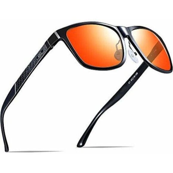 NWT Attcl Driving Ultra Light Square Thick Frame Sunglasses Red Black 115212 - Picture 5 of 5